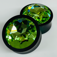 Ebony Large Swarovski Chrysolite Round Plugs