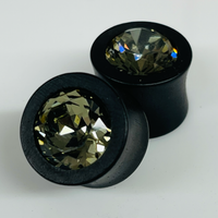 Ebony Small Swarovski Black Diamond Round Plugs