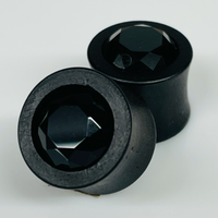 Ebony Small Swarovski Jet Round Plugs