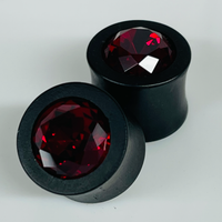 Ebony Small Swarovski Ruby Round Plugs