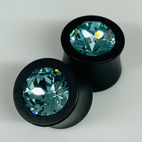 Ebony Small Swarovski Aqua Round Plugs