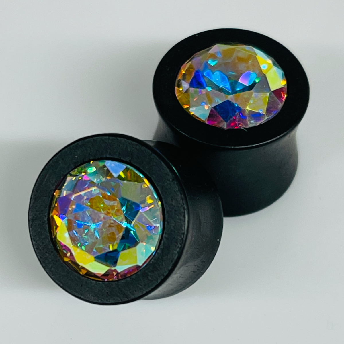 Ebony Small Swarovski Crystal AB Round Plugs