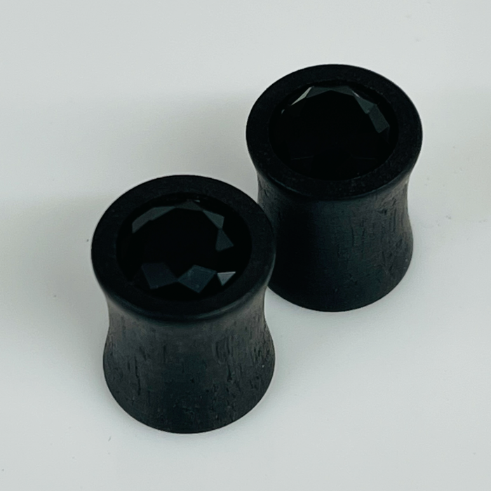 Ebony Extra Small Swarovski Jet Round Plugs
