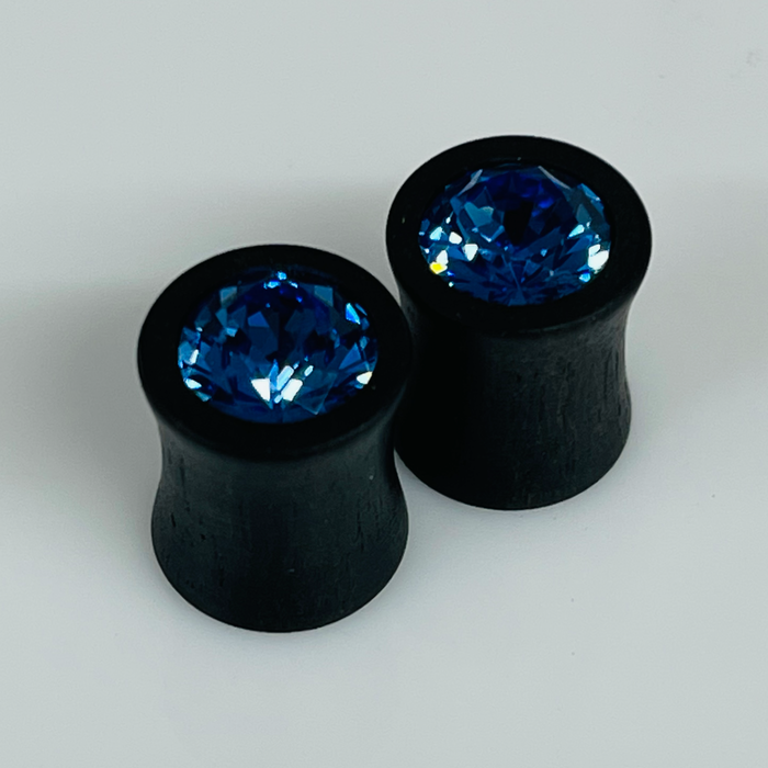 Ebony Extra Small Swarovski Sapphire Round Plugs