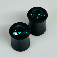 Ebony Extra Small Swarovski Emerald Round Plugs