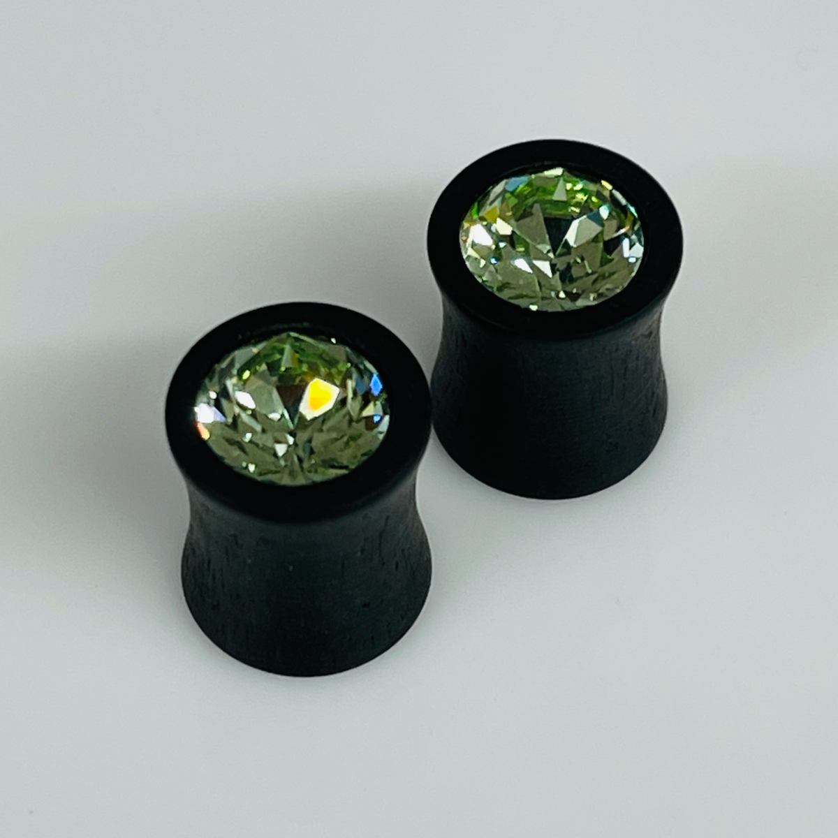 Ebony Extra Small Swarovski Chrysolite Round Plugs