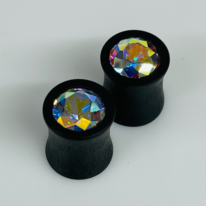 Ebony Extra Small Swarovski Crystal AB Round Plugs