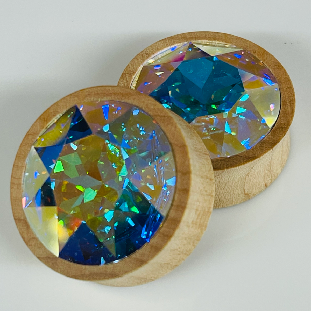 Maple Large Swarovski Crystal AB Round Plugs