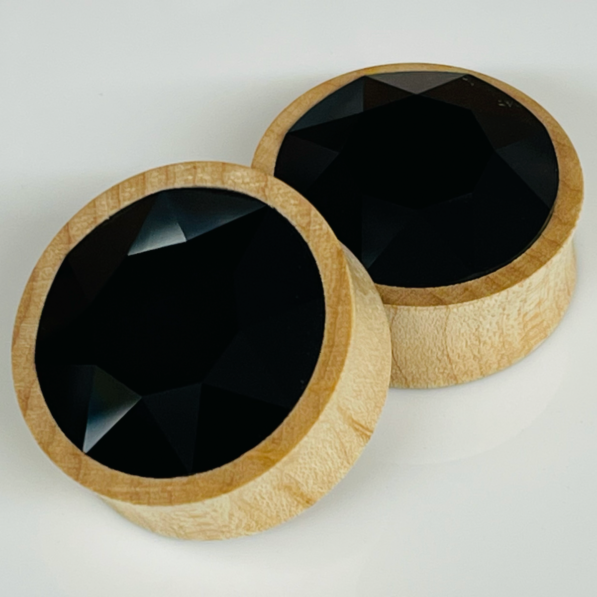 Maple Large Swarovski Jet Round Plugs