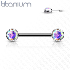 Nipple Barbell with Swarovski Bezel Set Front Facing Flat Tops Gem