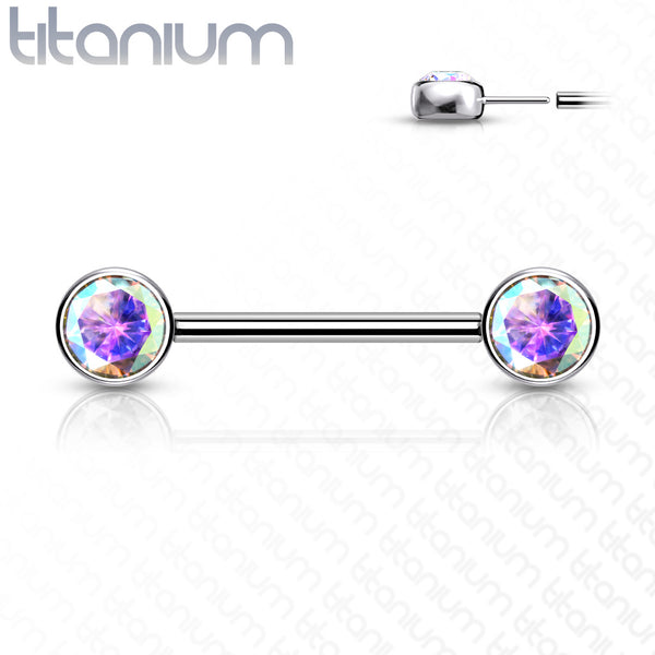 Nipple Barbell with Swarovski Bezel Set Front Facing Flat Tops Gem