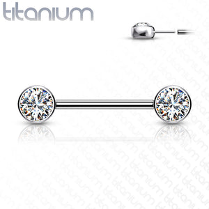 Nipple Barbell with Swarovski Bezel Set Front Facing Flat Tops Gem