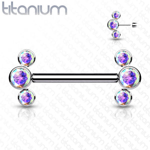 Nipple Barbell with 3 Swarovski Bezel Set Front Facing Flat Tops Gem