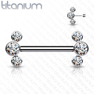 Nipple Barbell with 3 Swarovski Bezel Set Front Facing Flat Tops Gem