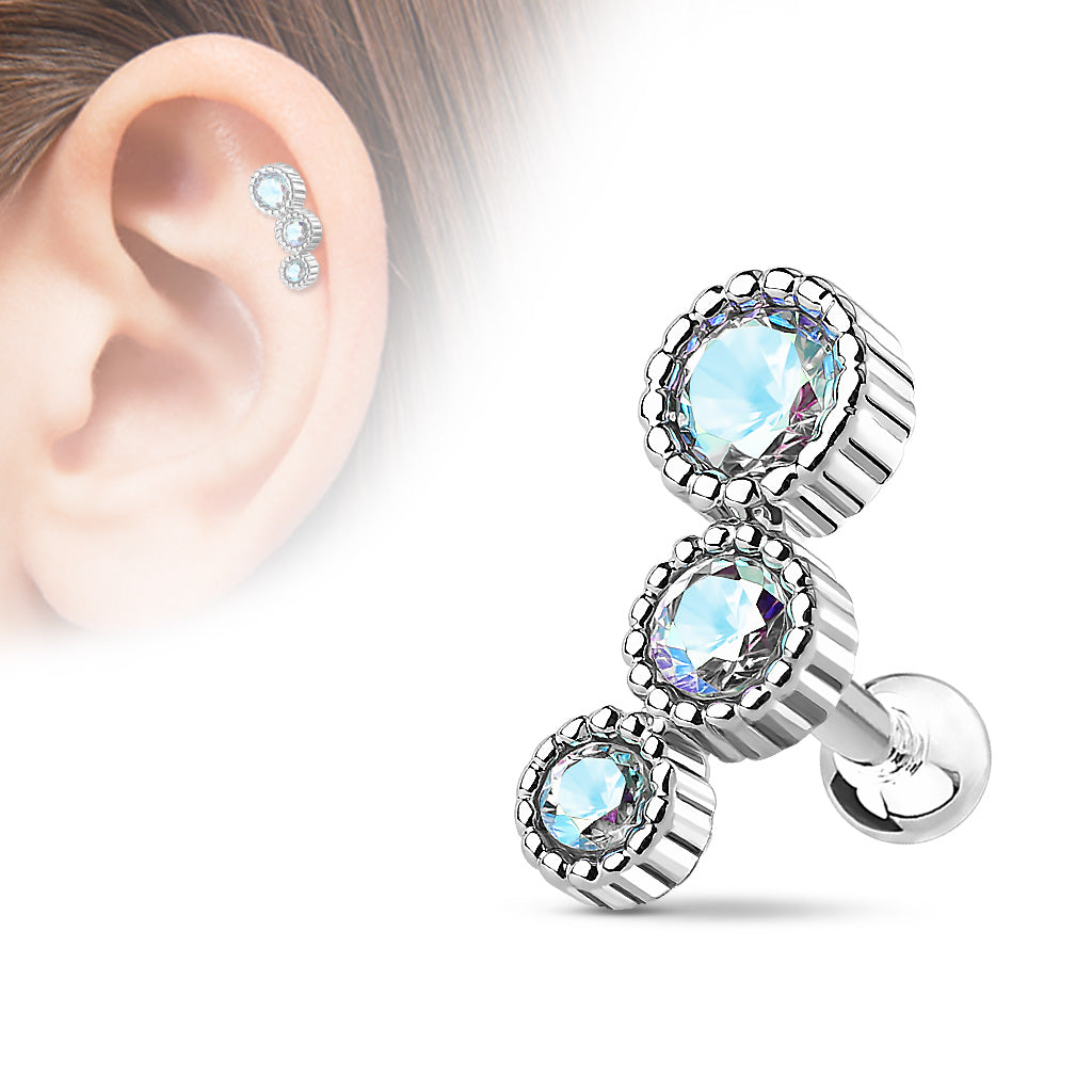 Aurora Borealis 3 Round Cartilage/Tragus Barbell