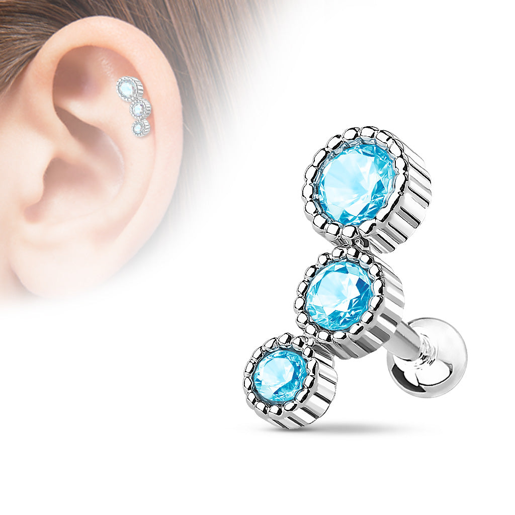 Aqua 3 Round Pink Cartilage/Tragus Barbell