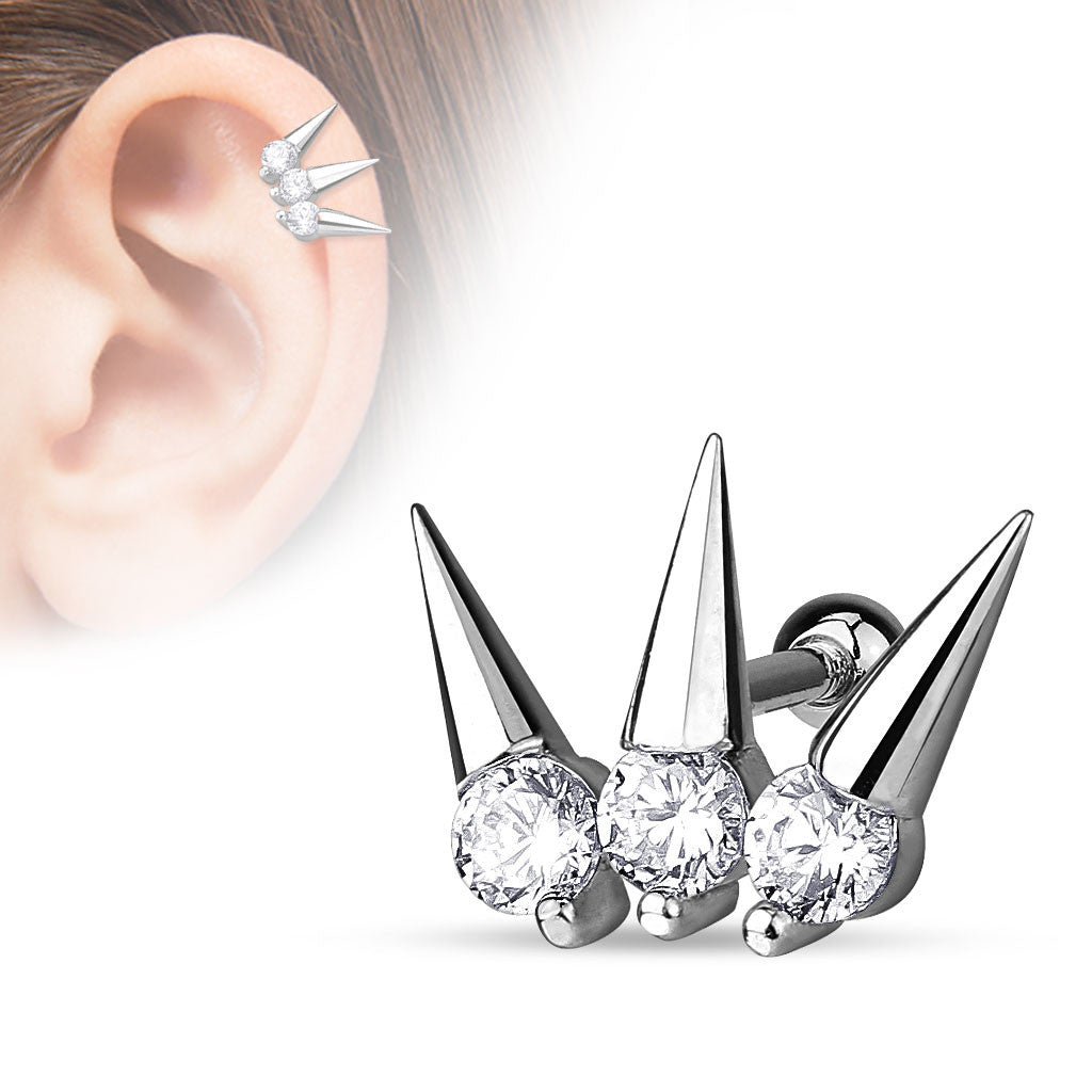 Spikes 316L Surgical Steel Cartilage/Tragus Barbell