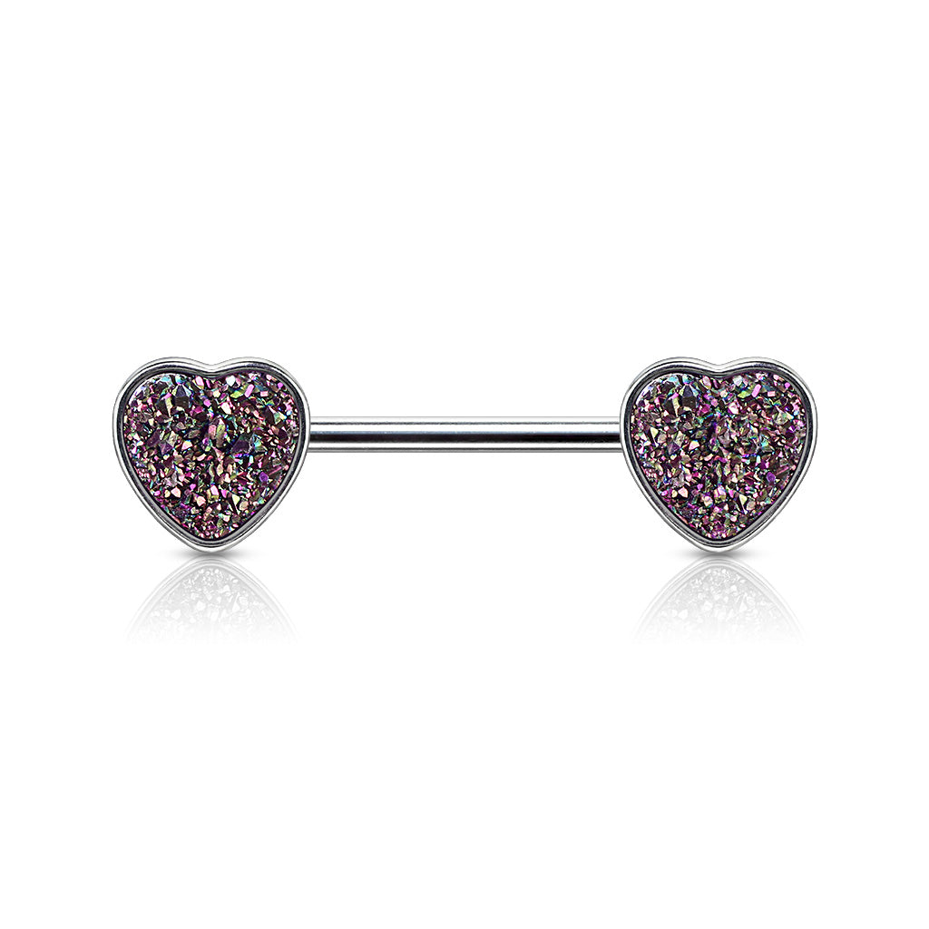 Druzy Stone Heart Set 316L Surgical Steel Nipple Barbell Ring