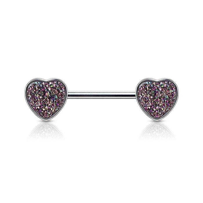 Druzy Stone Heart Set 316L Surgical Steel Nipple Barbell Ring