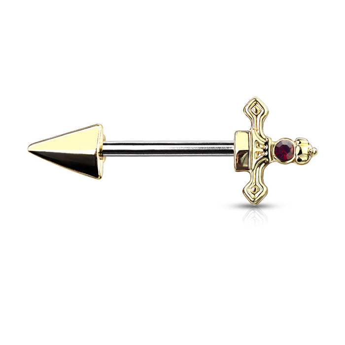 Red Gem  Dagger Nipple Barbell Rings ( More Colors)