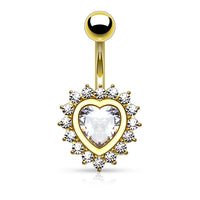 Heart Shape Paved Cz Around Large Heart Cz Navel Rings