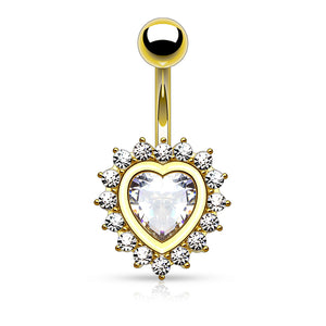 Heart Shape Paved Cz Around Large Heart Cz Navel Rings