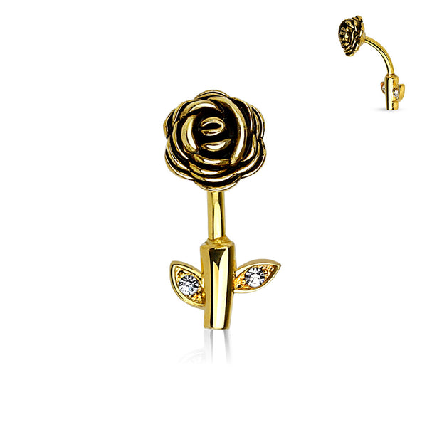 Rose Stem 316L Surgical Steel Navel Ring