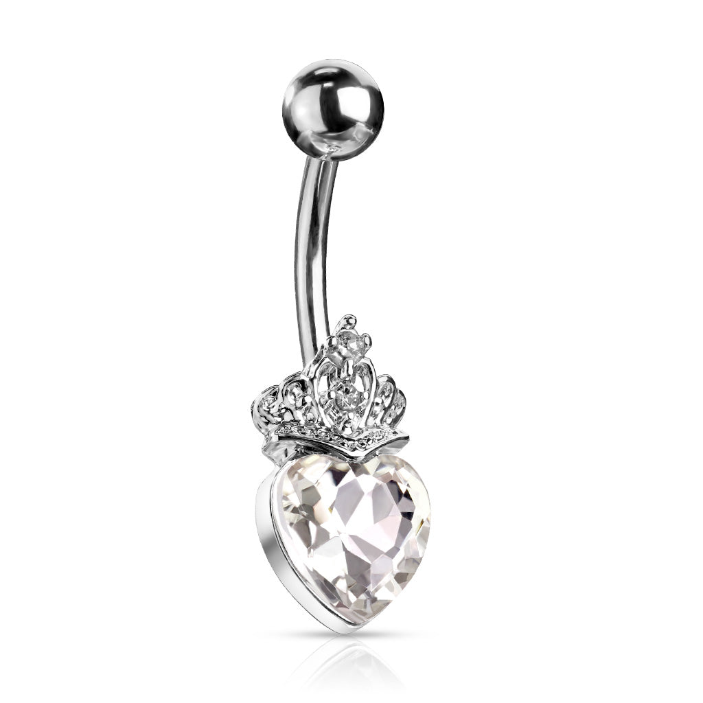 Clear Heart Tiara 316L Surgical Steel Belly Button Navel Rings