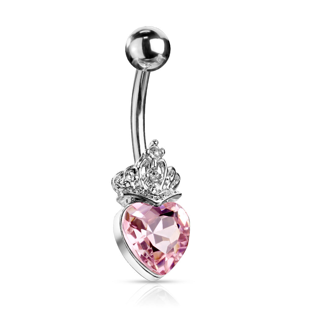 Pink  Heart Tiara 316L Surgical Steel Belly Button Navel Rings