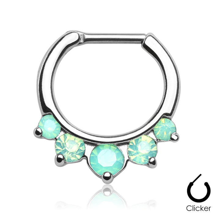 Mint Five Paved Silver Blue Gem Round Septum Clicker