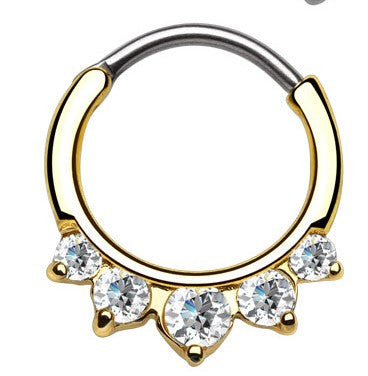 Five Paved Gold Clear  Gem Round Septum Clicker
