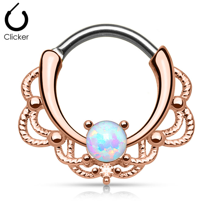 Opalite Gem Septum Clicker Rose Gold