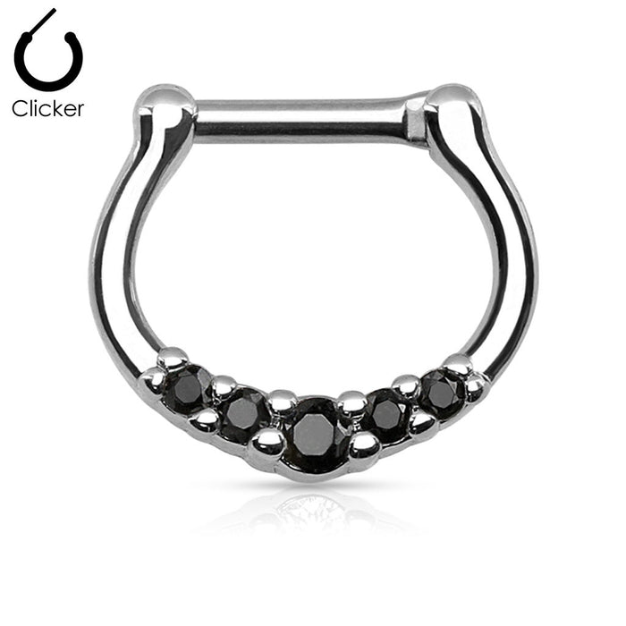 Black Five-Gems 316L Surgical Steel Septum Clicker Ring