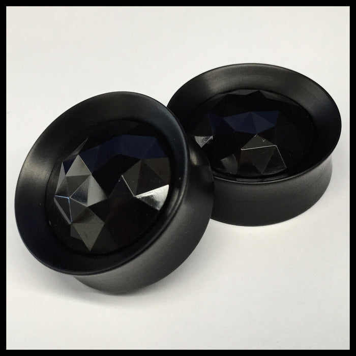 Ebony Black Gem Large Round Plugs