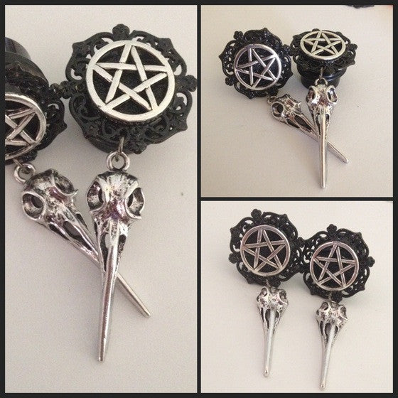 Pentacle Bird Skull  Dangles Dangle Plugs