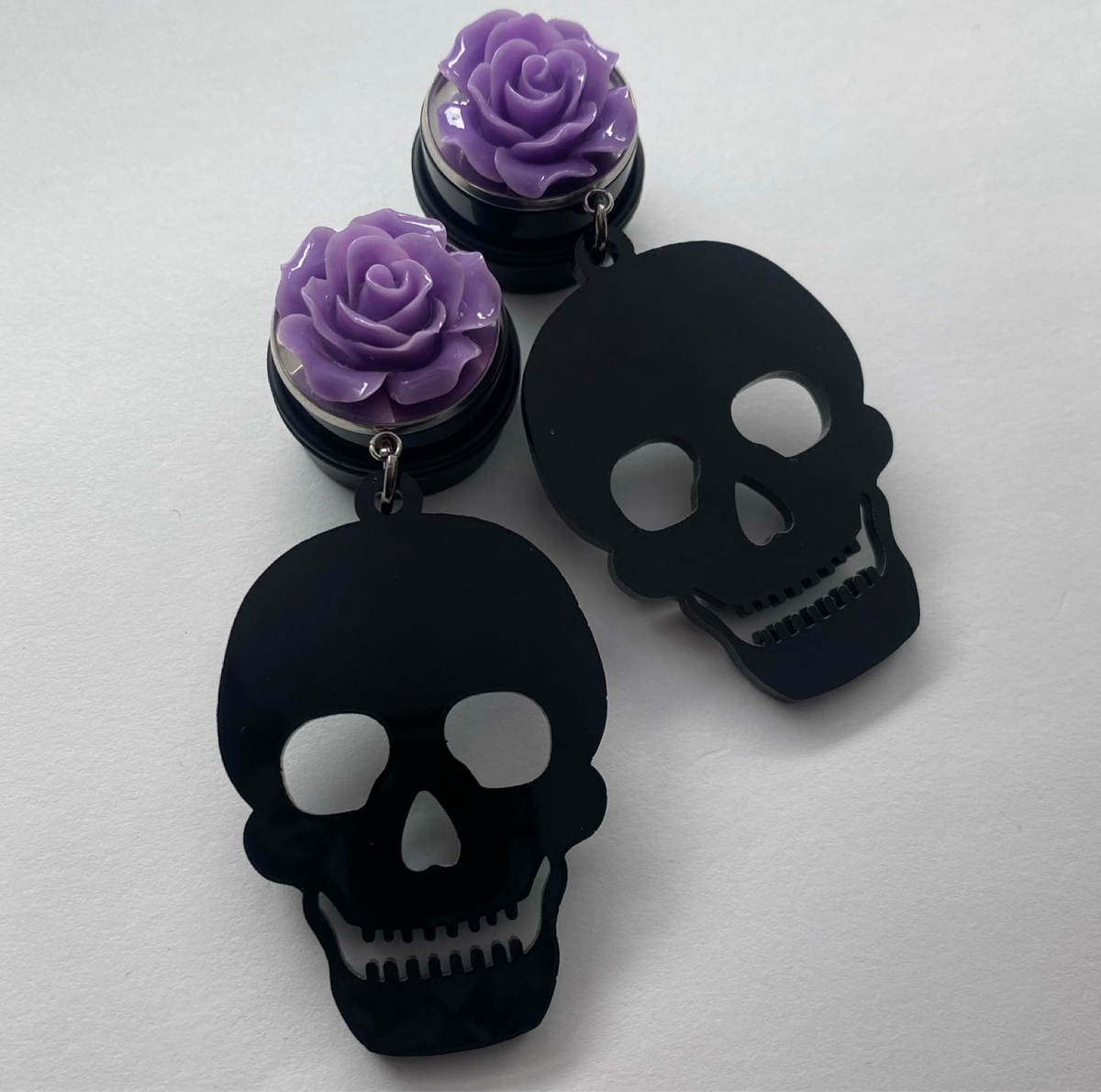 Purple Rose Skull Dangle Plugs