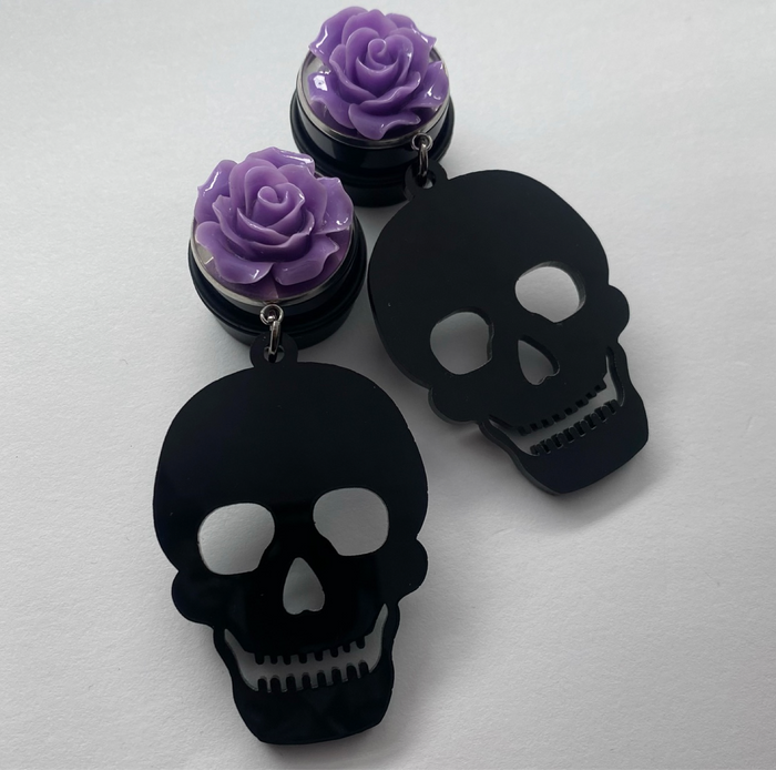 Purple Rose Skull Dangle Plugs