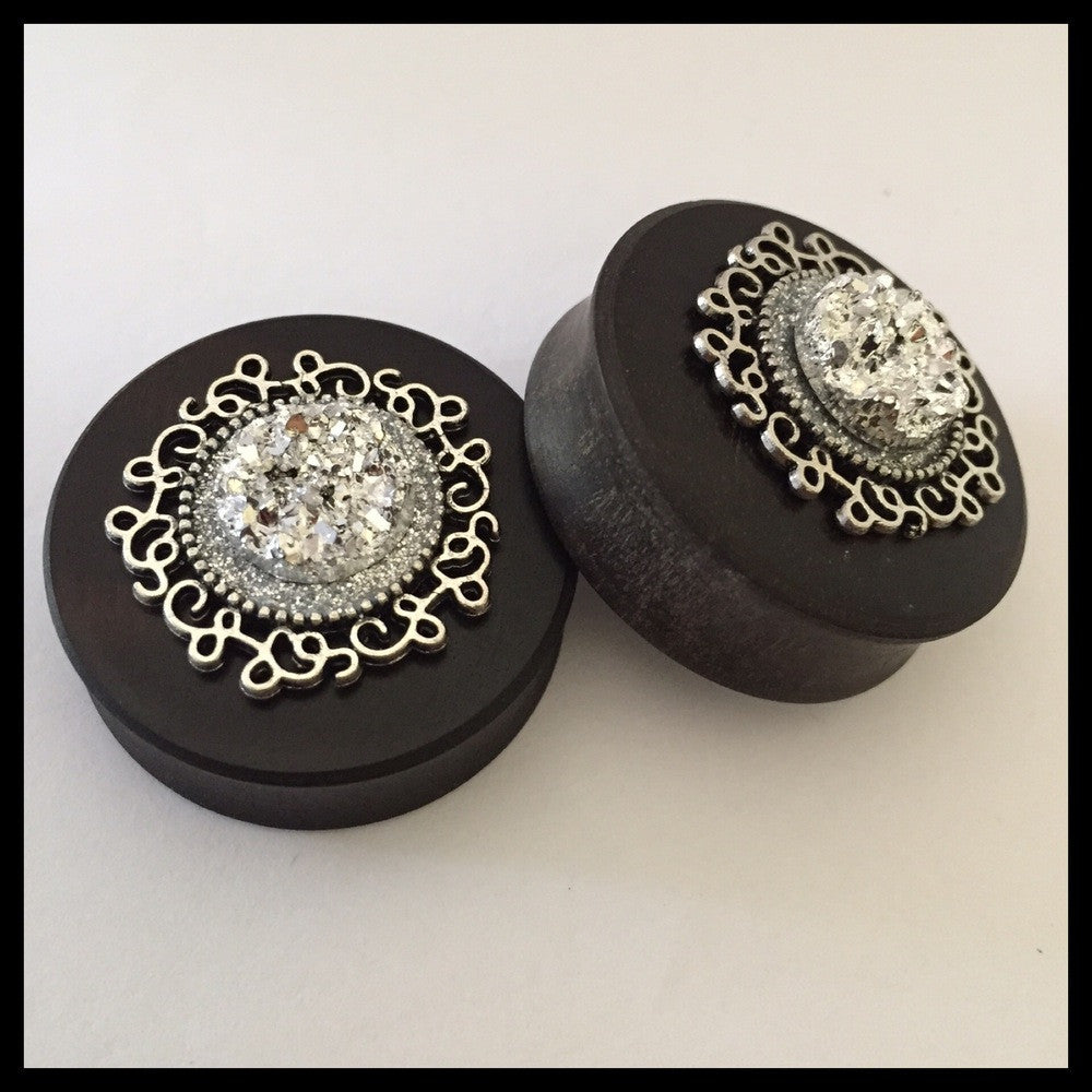 Ebony Silver Galaxy Round Plugs