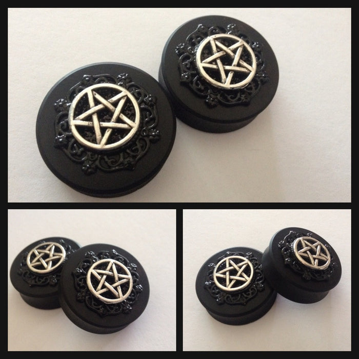 Ebony Pentagram Round Plugs