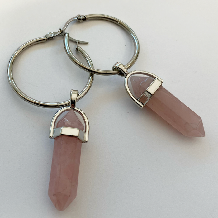 Rose Quartz Pendant Hoops