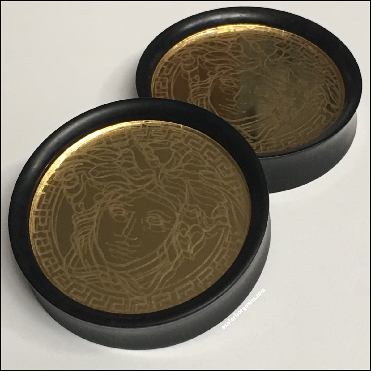 Ebony Gold Mirror Medusa Round Plugs