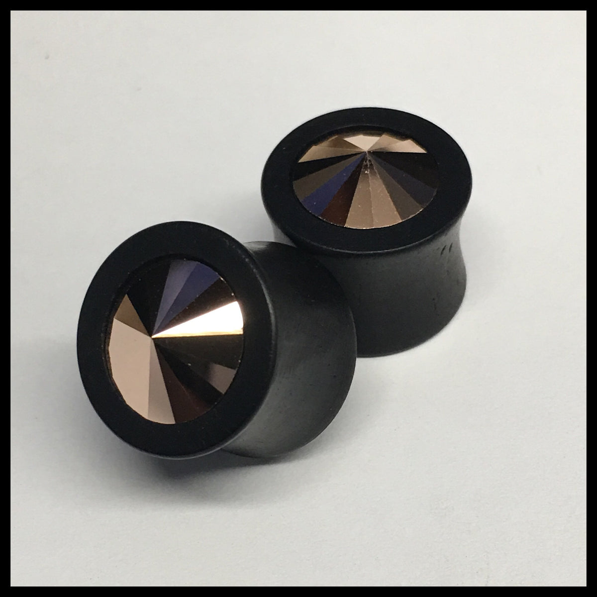 Ebony Small Swarovski Rose Gold Round Plugs