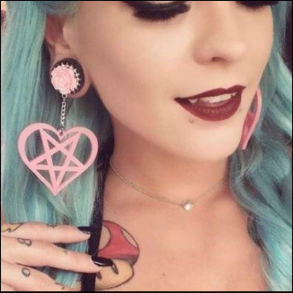 Pink Inverted Pentacle Heart Dangle Dangle Plugs