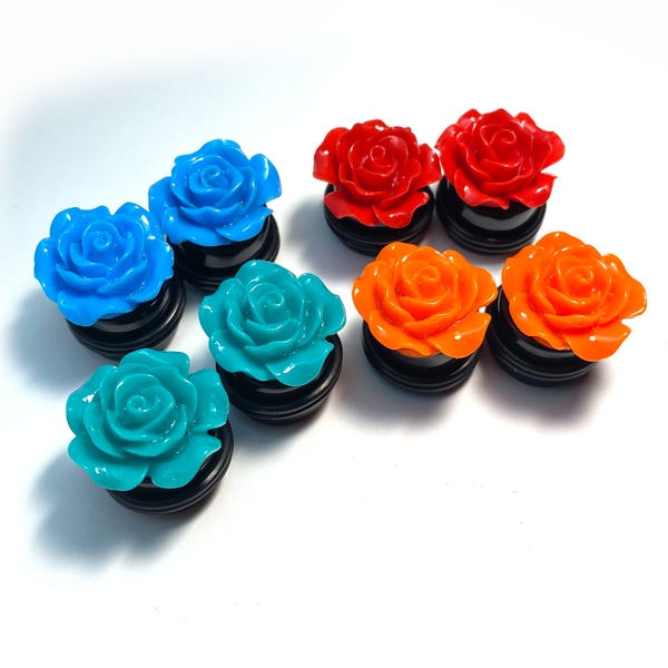 flower rose plugs for stretched lobes