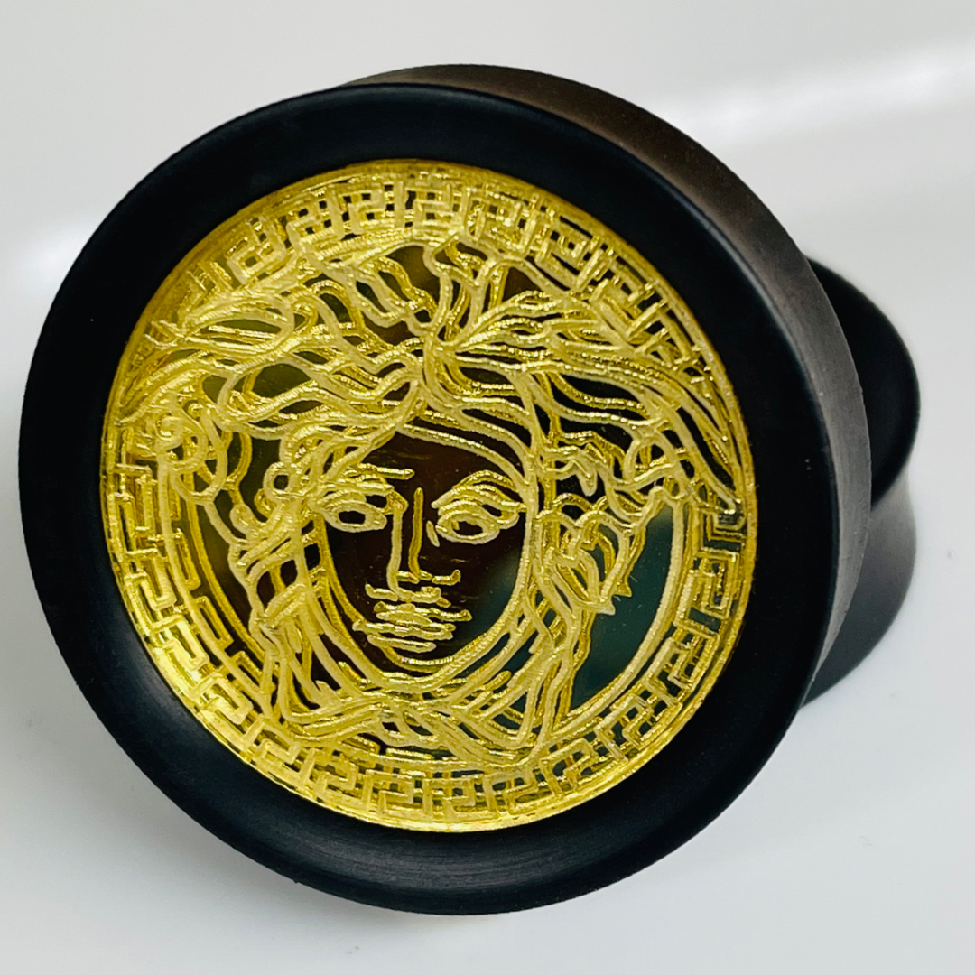 Ebony Gold Mirror Medusa Round Plugs