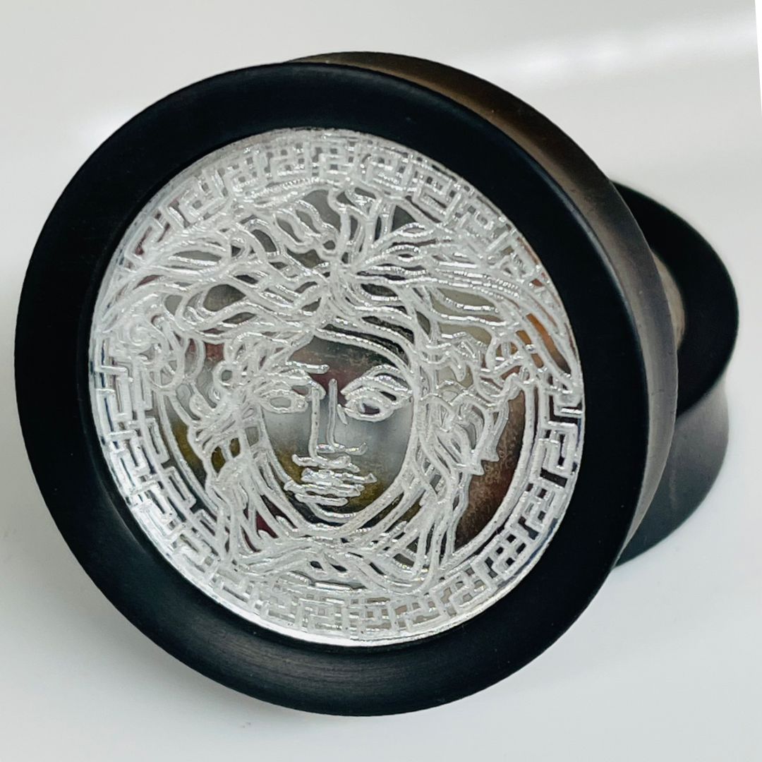 Ebony Silver Mirror Medusa Round Plugs