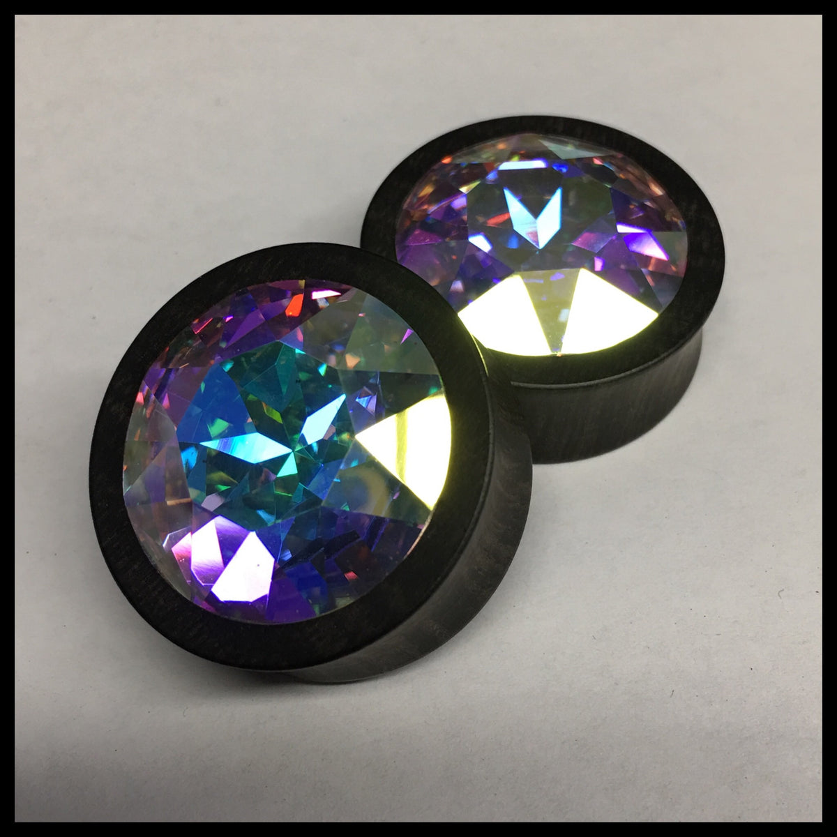 Ebony Large Swarovski Crystal AB Round Plugs