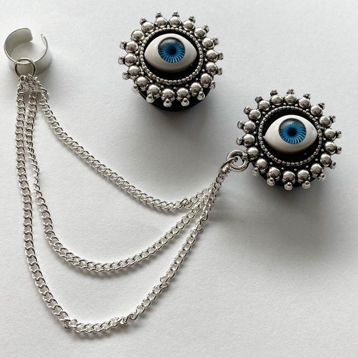 Evil Eye Ear Cuffs Dangle Plugs