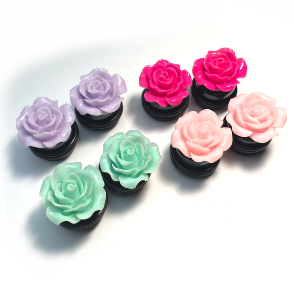  flower rose plugs for stretched lobes