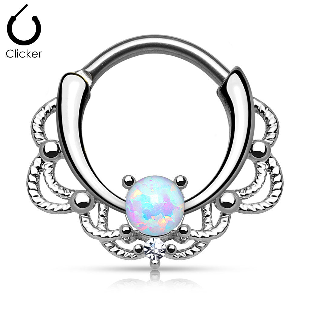 Opalite Gem Silver Septum Clicker